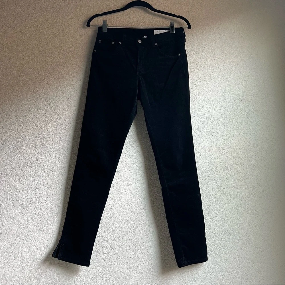 Rag & Bone Nina High Rise Ankle Skinny Black Velvet Pants Size 26